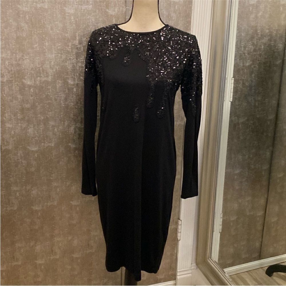 Moschino Black Long Sleeve Sequin  sweater Dress, M-L
